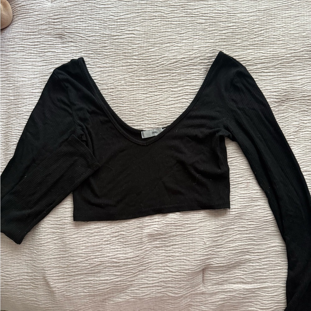 Aiko Black Asymmetrical Fitted Crop Blouse